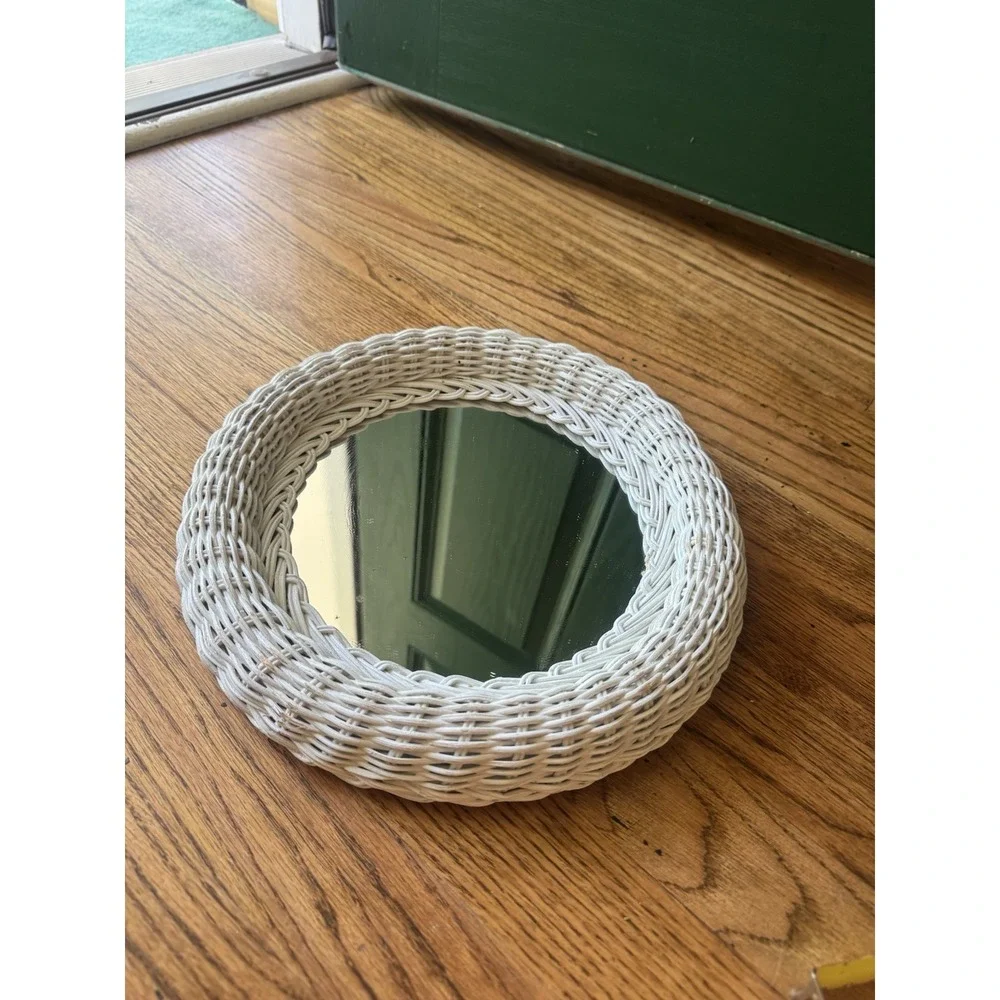 Vintage Wicker Round Wall Mirror | Coastal Cottagecore Boho Decor